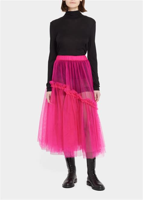 Noir Kei Ninomiya Sheer Tulle Asymmetric Seam Midi Skirt Bergdorf Goodman