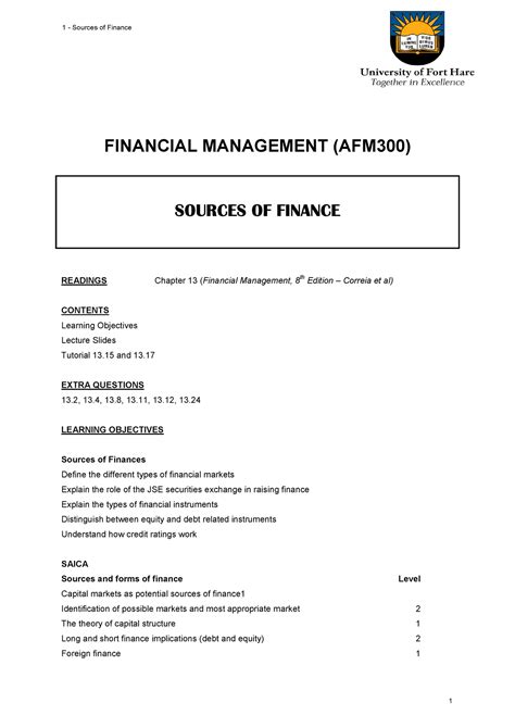 sources  finance lecture notes financial management afm