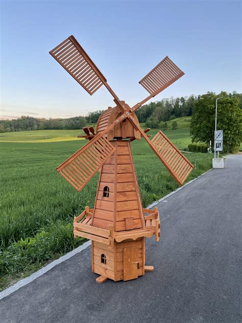 Deko Windmühle Solar 272cm gross aus Holz