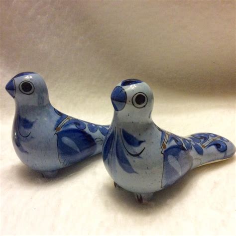 Vintage Hand Painted Mexico Ceramic Pottery Dove Birds Set Signed Etsy