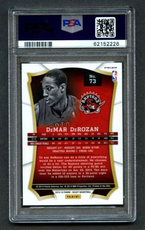 2013 14 Panini Select Basketball Silver Prizm DEMAR DEROZAN 73 PSA 10