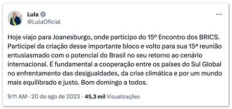 Lula embarca para a África do Sul neste domingo