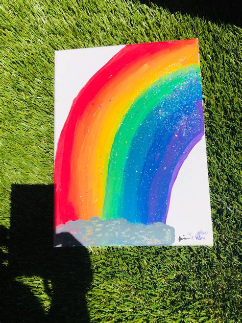 Rainbow painting rainbow painting with clouds 9x12 rainbow | Etsy