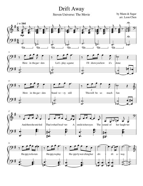 Drift Away Steven Universe The Movie Piano Arrangement Sheet Music For Piano Solo