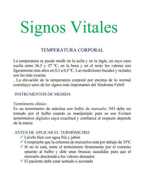 Articulo De Signos Vitales Modificado Signos Vitales TEMPERATURA