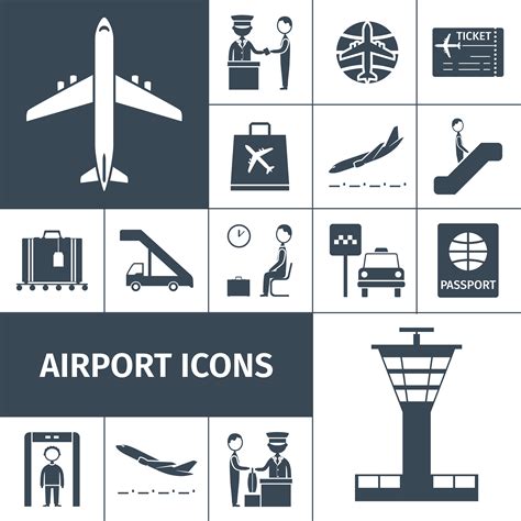 Airport Icons Black Set 462787 Vector Art At Vecteezy