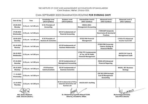 Fill Up Notice Routine For CMA September 2023 Examination Welcome