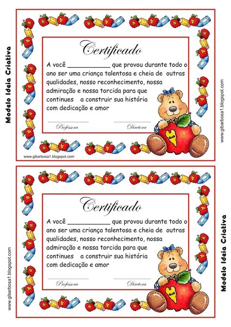 Certificado de Formatura Educação Infantil Lembrança de formatura