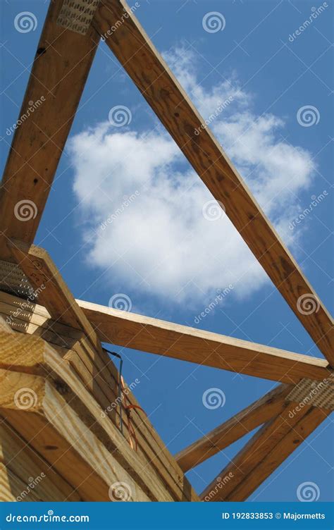 Wood Gable Triangle Roof Frame Pile On Grass Royalty Free Stock Image