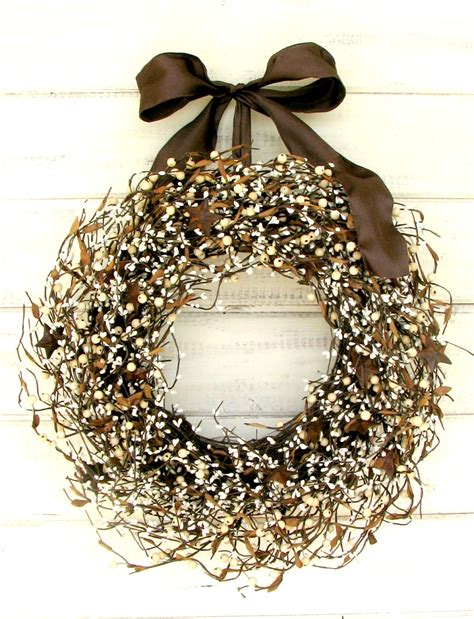 Rustic Wreath Winter Wreath Primitive Country Door Wreath Rustic Star