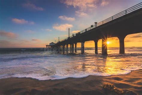 Gorgeous Sunset at Manhattan Beach Pier Stock Photo - Image of angeles ...