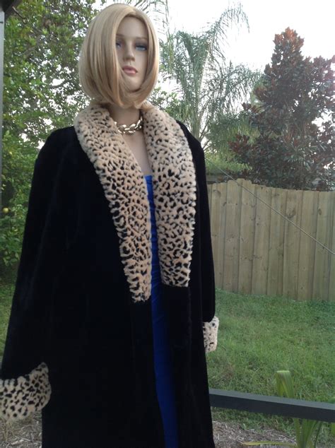 Womens Leopardcheetah Black Faux Fur Coat Size Medium Vegan Friendly