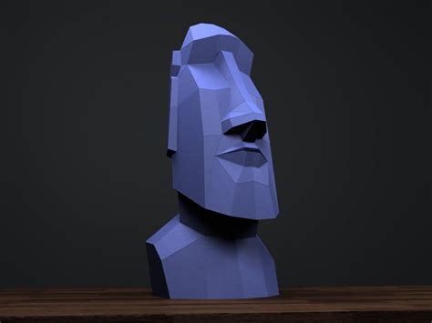 Papercraft D Moai Statue Pepakura Pdf Template Low Polygonal Etsy In