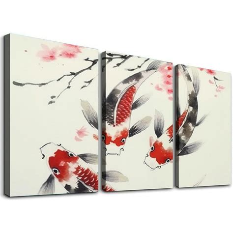 Creowell Wall Art Canvas Piece Set Fall Decor Plum Blossom And Koi