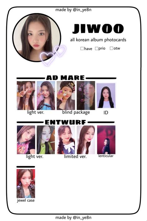 Nmixx Jiwoo All Korean Album Photocard Template Photo Cards