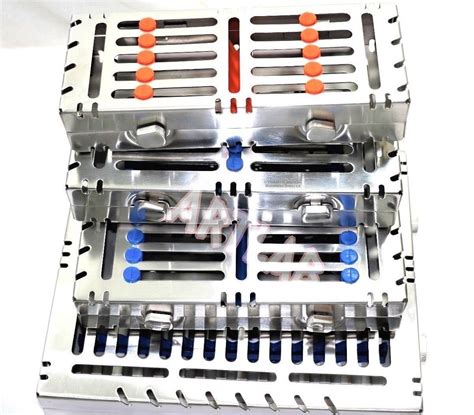 4 Detachable Dental Autoclave Sterilization Cassettes For 15 10 7 And 5 Slot Blue Orange