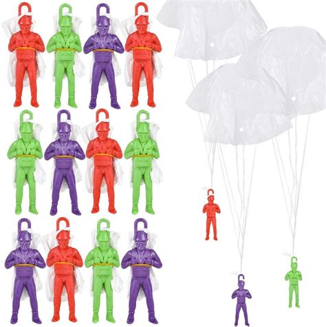 Mini Paratroopers With Parachutes Pack Of 12 Vinyl Parachute Men Toy