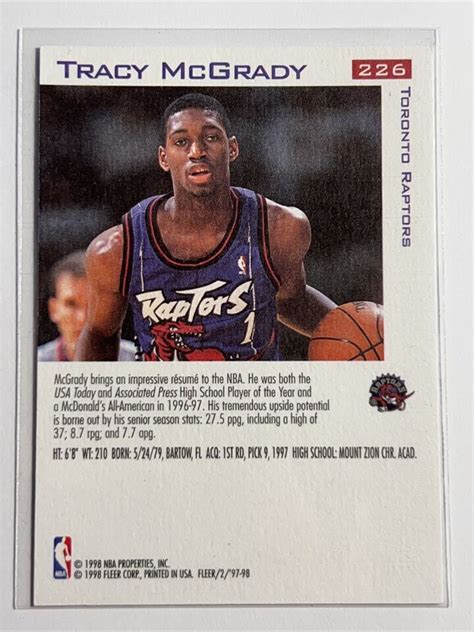 Tracy McGrady 1997 98 Fleer 226 ROokie RC Toronto Raptors EBay