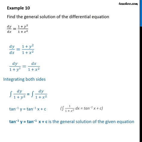 Example 10 Find General Solution Dy Dx 1 Y2 1 X2 Examples