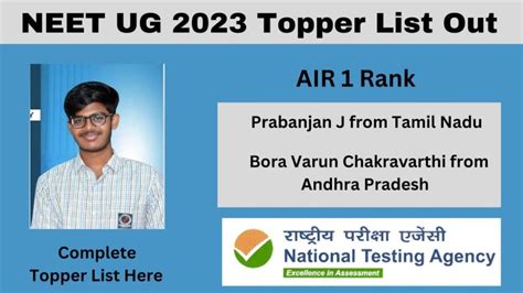 NEET UG 2023 Topper List Here Prabanjan J Bora Varun Chakravarthi