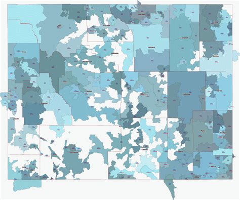 Wyoming Zip Code Vector Map With Location Name Printable Vector Maps