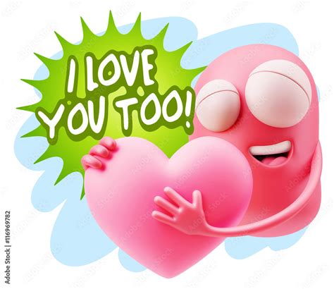 3d Rendering Emoji In Love Holding Heart Shape Saying I Love Yo Stock