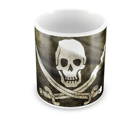 Caneca Porcelana Caveira Espadas Elo Produtos Especiais