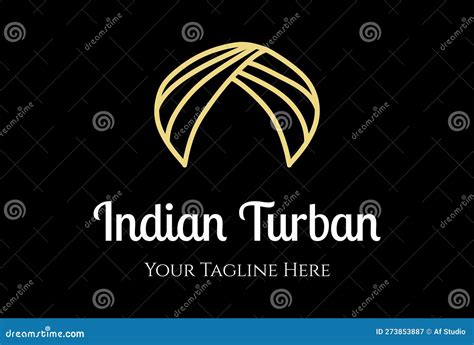 Luxury Golden Indian Turban Cap Hat Line Outline Monogram Logo Design