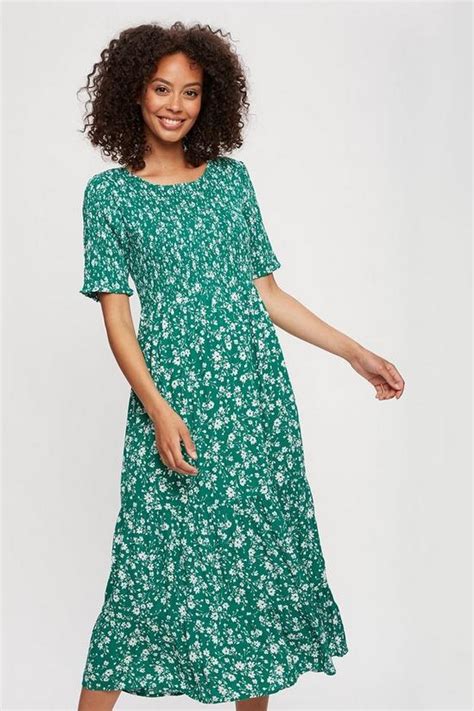 Dresses Green Ditsy Shirred Midaxi Dress Dorothy Perkins