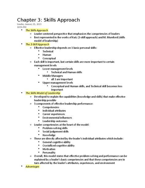 LDR 200L - Chapter 3: Exploring the Skills Approach to Leadership - Studocu