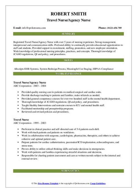 Travel Nurse Resume Samples Qwikresume