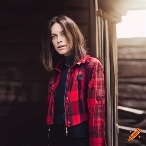 Close Up View Of A Person In Red Plaid Shirt And Black Leather Outfit