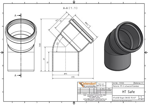 Ostendorf HT Safe Bogen DN OD 75 45 Grad
