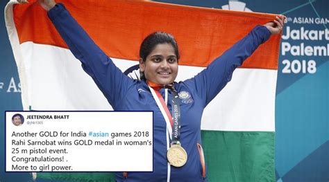 Asian Games 2018 Rahi Sarnobat Wins Gold In Shooting Twitterati