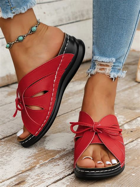 Womens Leisure Sandals Casual Bowknot Hollow Out Comfy Wedge Heel