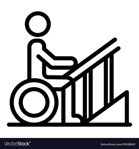 Handicapped Wheelchair At Stairs Icon Outline Vector Image