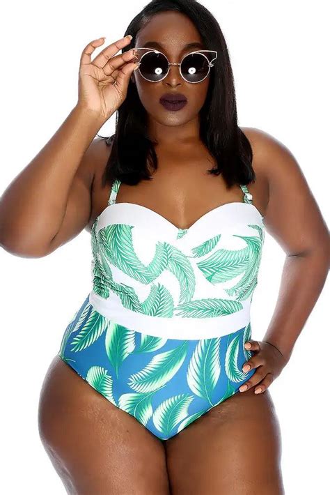 White Green Leaf Print Push Up One Piece Swimsuit Amiclubwear