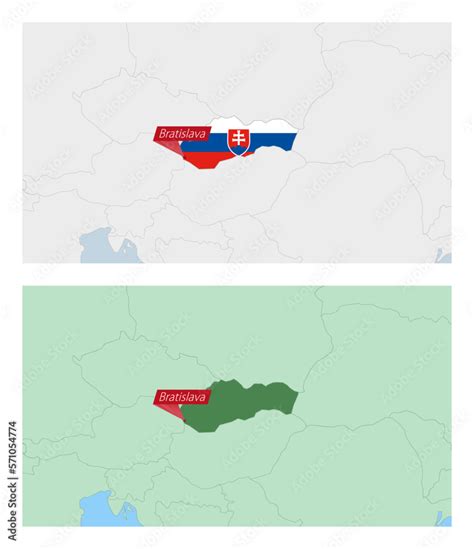 Slovakia map with pin of country capital. Two types of Slovakia map ...