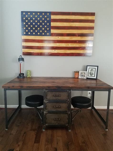 Wood Desk With Drawers, Industrial Desk, Home Office Desk, Antique ...