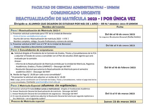 Reactualizaci N De Matr Cula I Por Nica Vez Hasta El De Enero