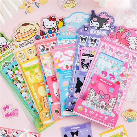 6 Sheets Set Cute Sanrio Stickers Set Cinnamoroll Gooka Decorative