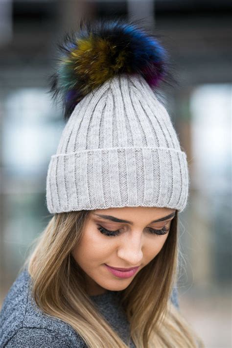 Alpaca And Virgin Wool Beanie Hat With Genuine Raccoon Fur Pom Pom