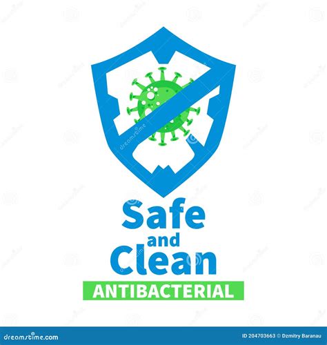 Antibacterial Logo From Bacteria Virus With Shield And Prohibition Sign