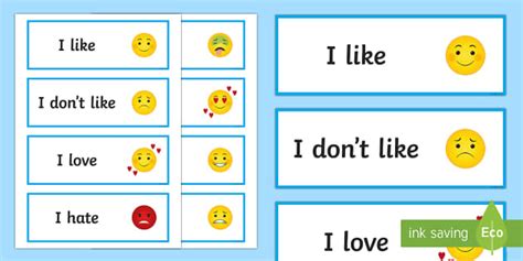 Verbs Of Like And Dislike Word Cards F English