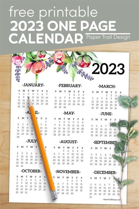 Calendar 2023 Printable One Page Paper Trail Design Printable