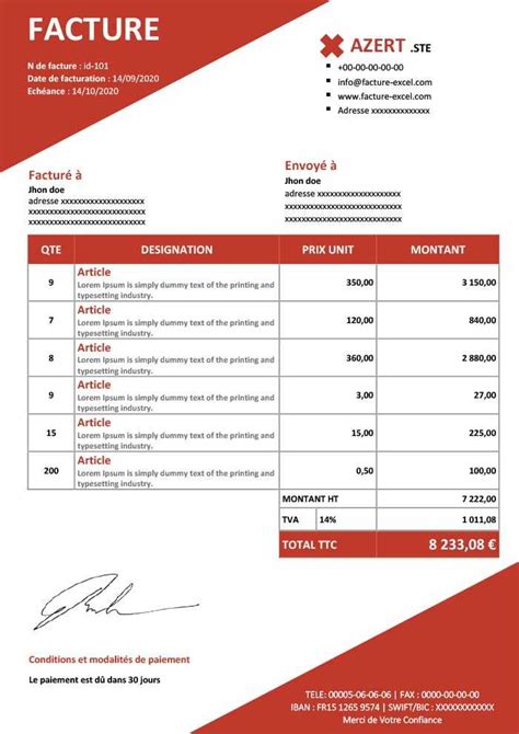 Mod Les De Factures Excel Word Et Google Sheets T L Charger