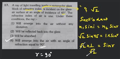 A Ray Of Light Travelling Inside A Rectangular Glass Block Of Refractive