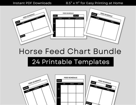 Printable Horse Feed Chart Bundle Horse Feed Schedule Horse Stall