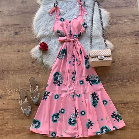 Vestido Longuete Estampa Floral Es E Amarra O Rosa Dondoca Moda