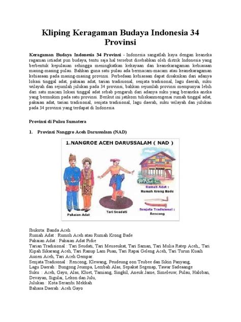 Kliping Keragaman Budaya Indonesia 34 Provinsi Pdf